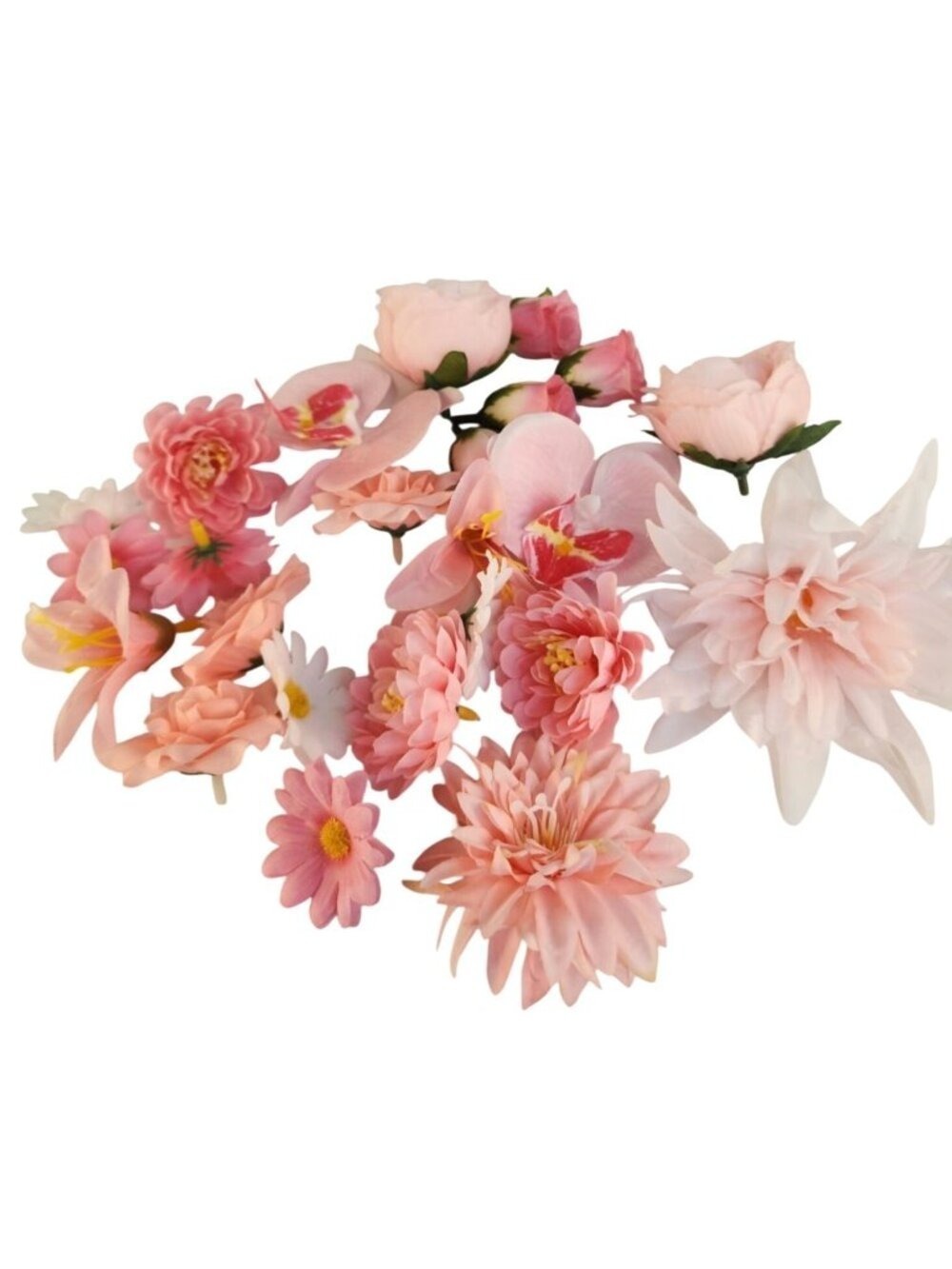 Pink Artificial Flower Heads Roses Daisies Orchids 25 Count